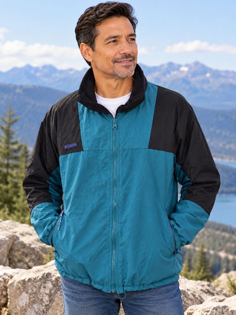 Columbia Sportswear Company Men's Jacket Teal Black Winter Coat Size Large
